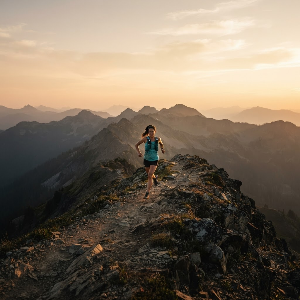 Trail runner on a forested singletrack path